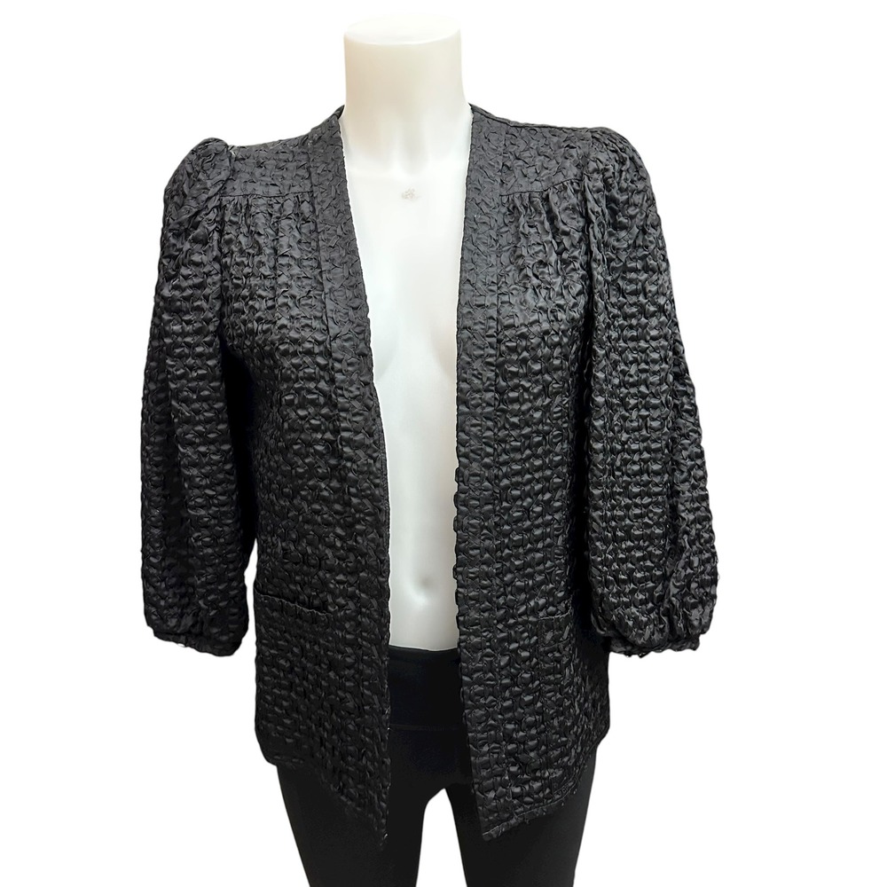 Carol Bird Vintage 70s‎ Black Woven Lightweight Textured Bolero Coat Small